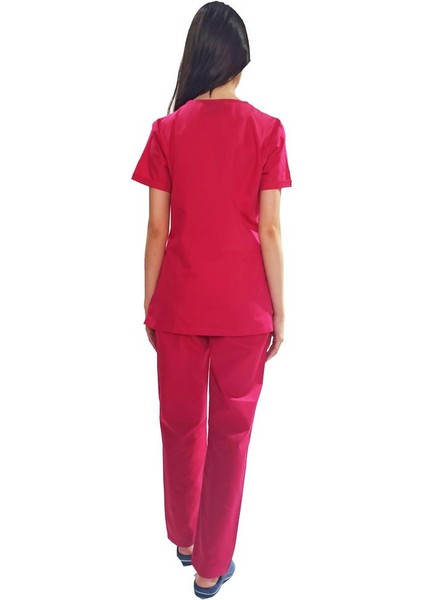 Emel Tekstil Doktor Terikoton Likralı Kadın Koyu Pembe Cerrahi Paçası Lastikli Yaka Takım 4832 modelleri