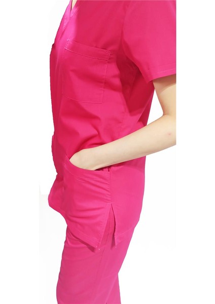 Emel Tekstil Doktor Terikoton Likralı Kadın Koyu Pembe Cerrahi Paçası Lastikli Yaka Takım 4832 indirimleri