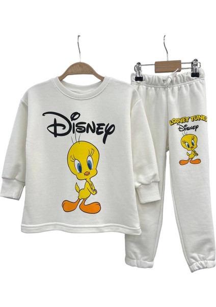 Kız Çocuk Sevimli Kuş Tweety Eşofman Takımı Sweatshirt - Eşofman Altı Alt Üst Takım