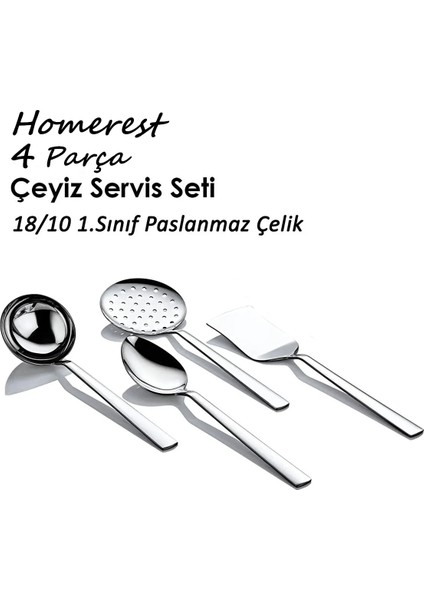 4 Adet Servis Kepçe Spatula Kaşık Kevgir Sunum Seti 18/10 Paslanmaz Servis Kepçe Seti