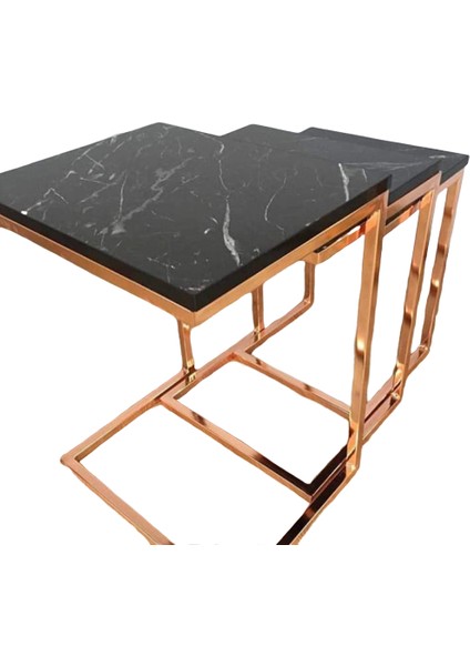 Zigon Zlf Model Çelik Rose Bakır Renk Kaplam Ayak Mdf Siyah Mermer Tabla El Yapım fiyatları