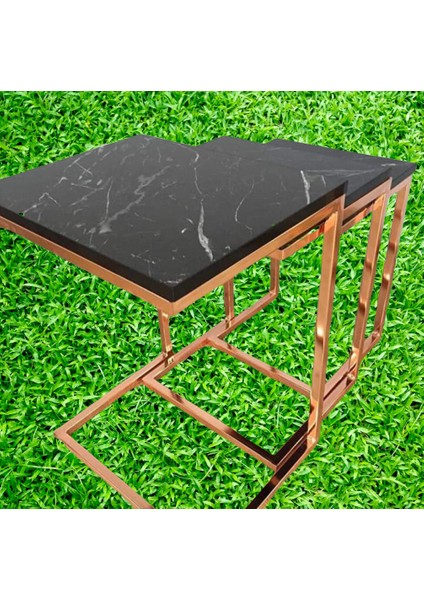 Zigon Zlf Model Çelik Rose Bakır Renk Kaplam Ayak Mdf Siyah Mermer Tabla El Yapım modelleri