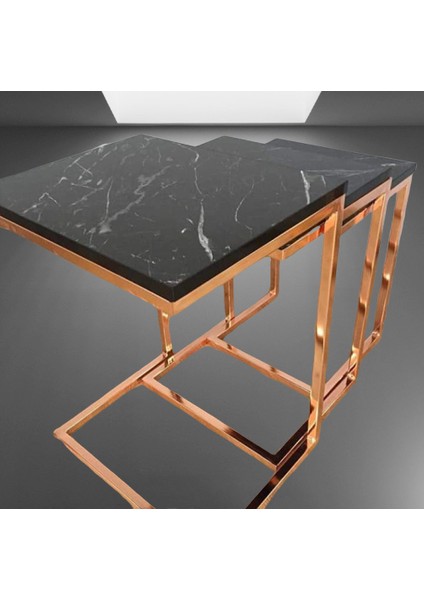 Zigon Zlf Model Çelik Rose Bakır Renk Kaplam Ayak Mdf Siyah Mermer Tabla El Yapım fırsatları