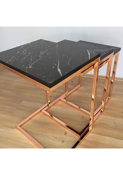 Zigon Zlf Model Çelik Rose Bakır Renk Kaplam Ayak Mdf Siyah Mermer Tabla El Yapım indirimleri