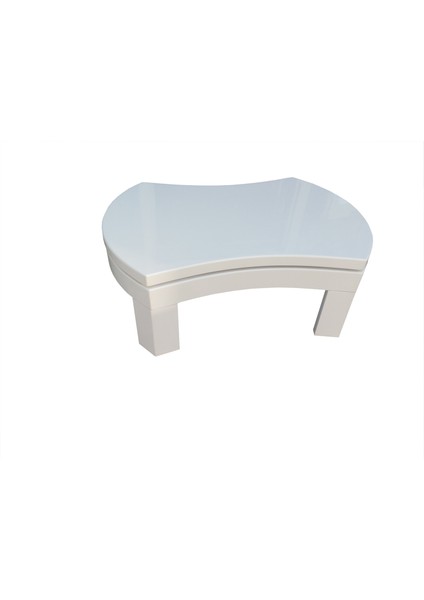 Orta Sehpa Dönerli Model Mdf Tabla Kayın Retro Ayak Parlak Beyaz Lake Boya El Yapım