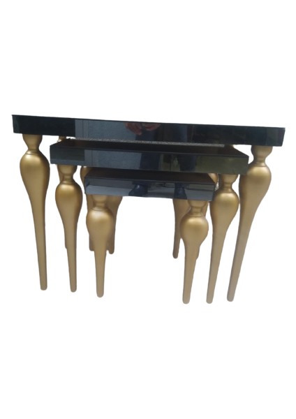 Zigon Sehpa Tombul Model Parlak Gold Kayın Klasik Ayak Füme Cam Ayna Kaplama Kutu Sevk El Yapım