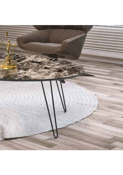 Orta Sehpa Osm Oval Model Parlak Ahşap Mermer Mdf Tabla Metal V Ayak El Yapım