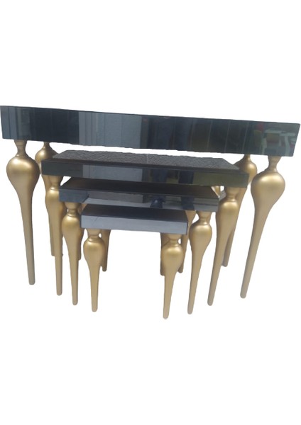 Dresuar-Zigon Tombul Ayak Model Kayın Mdf Tabla Parlak Gold Boya Füme Cam Kaplama