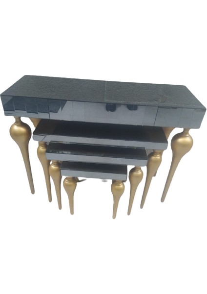 Dresuar-Zigon Tombul Ayak Model Kayın Mdf Tabla Parlak Gold Boya Füme Cam Kaplama