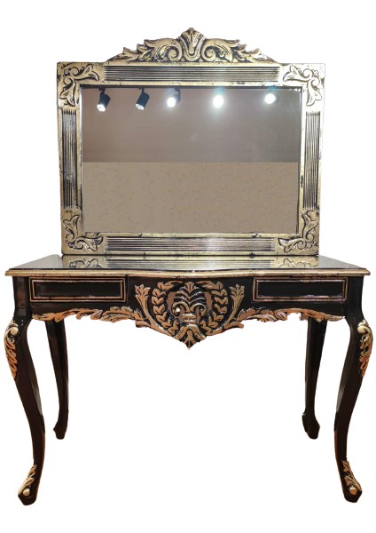 Dresuar Şehzade Kayın Aslan Ayak Parlak Eskitme Siyah Gold Varak Luks Oyma Elyapım