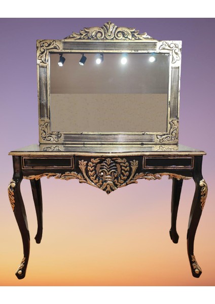 Dresuar Şehzade Kayın Aslan Ayak Parlak Eskitme Siyah Gold Varak Luks Oyma Elyapım indirimleri