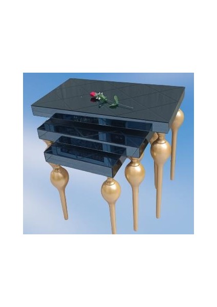 Zigon Tombul Model Kayın Ayak Mdf Tabla Parlak Gold Boya Çizgi Füme Cam Kaplama