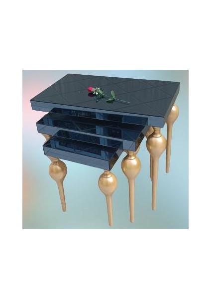 Zigon Tombul Model Kayın Ayak Mdf Tabla Parlak Gold Boya Çizgi Füme Cam Kaplama