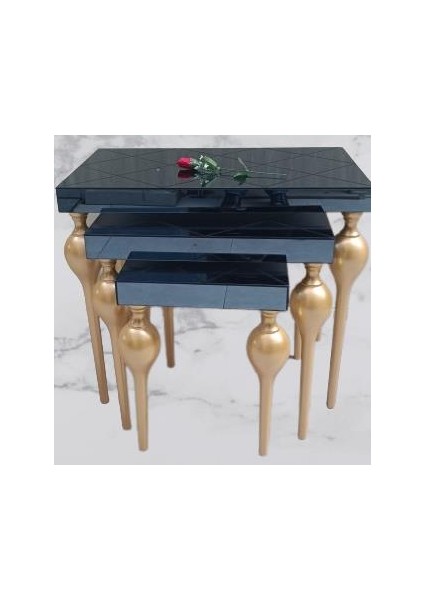 Zigon Tombul Model Kayın Ayak Mdf Tabla Parlak Gold Boya Çizgi Füme Cam Kaplama