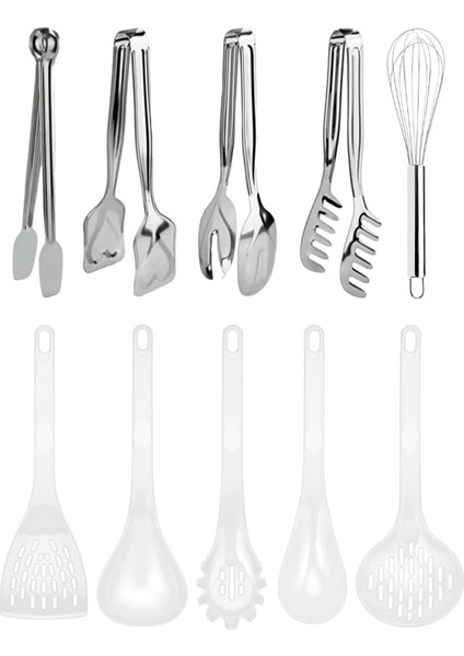 10 Parça Servis Maşa Seti Kepçe Kevgir Seti Spatula Kevgir Kepçe Seti Makarna Maşası Maşa Seti
