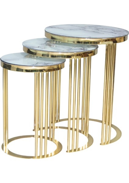 Brc Zigon C Beyaz Mermer Temper Cam Metal Çelik Gold Renk Kaplama Ayak El Yapım