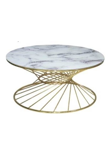 Brc Orta Sehpa Rivoli Model Beyaz Mermer Cam Metal Gold Renk Kaplam Ayak El Yapım