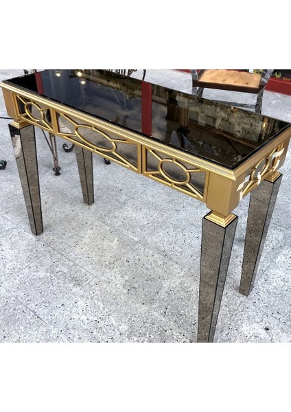 Dresuar Motifli Ayna Kaplama Model Parlak Gold Renk Kayın Torna Çekmece El Yapım fiyatları