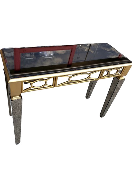 Dresuar Motifli Ayna Kaplama Model Parlak Gold Renk Kayın Torna Çekmece El Yapım modelleri