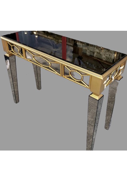 Dresuar Motifli Ayna Kaplama Model Parlak Gold Renk Kayın Torna Çekmece El Yapım indirimleri