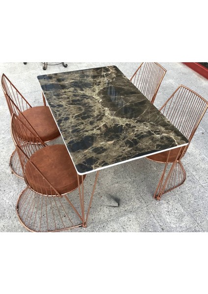 Masa TEL Sandalye ST Takım Metal ROSE Renk Kaplama Siyah Mermer Renk Tabla Elyapı fırsatları