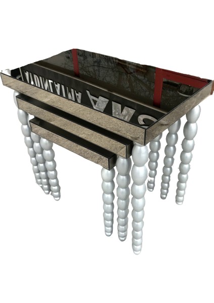 Zigon Sehpa St Elma Parlak Gri Lake Kayın Torna Ayak Ayna Kaplama Tabla El Yapım fiyatları