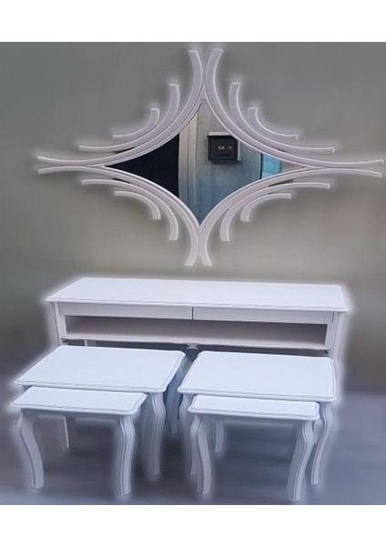 Dresuar-Zigon St Takım Kayın Torna Retro Ayak Cnc Ayna Parlak Beyaz Lake El Yapım