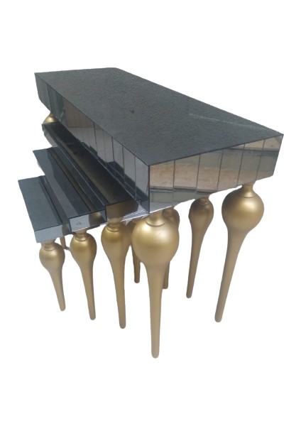 Dresuar-Zigon Tombul Ayak Model Kayın Mdf Tabla Parlak Gold Boya Füme Cam Kaplam