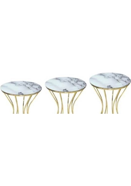 Brc Zigon Kumsaat Model Sehpa Mermer Desen Metal Çelik Gold Renk Kaplama El Yapım
