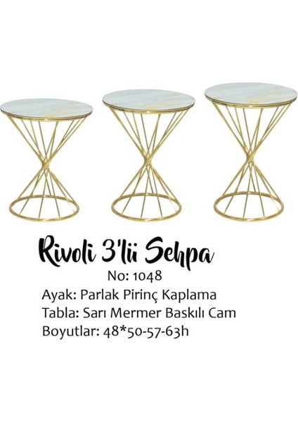 Brc Rivoli Zigon Model Metal Gold Renk Kaplama Beyaz Mermer Temper Cam El Yapım