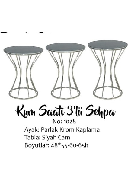 Brc Zigon Sehpa Kum Saat Model Siyah Temper Cam Metal Krom Renk Kaplama El Yapım