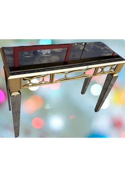 Dresuar Motifli Ayna Kaplamalı Model Parlak Gold Renk Kayın Torna Çekmece El Yapım fiyatları