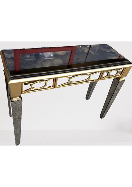 Dresuar Motifli Ayna Kaplamalı Model Parlak Gold Renk Kayın Torna Çekmece El Yapım fırsatları