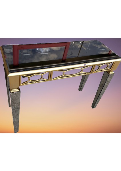 Dresuar Motifli Ayna Kaplamalı Model Parlak Gold Renk Kayın Torna Çekmece El Yapım indirimleri