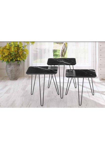 Zigon Osm Kare Model Sehpa Metal V Ayak Parlak Ahşap Mermer Tabla El Yapım