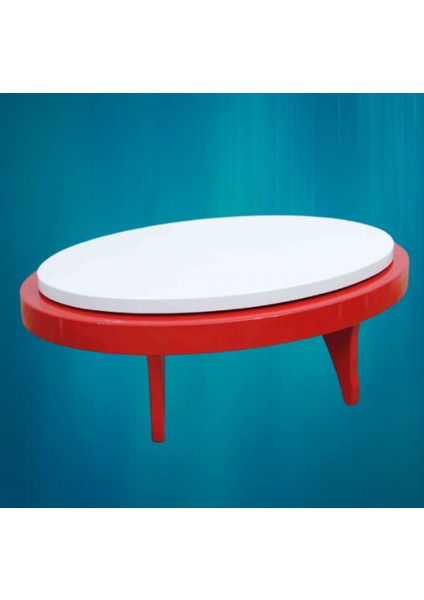 Orta Sehpa Döner Oval Rus Tarz Model Kayın Retro Ayak Mdf Tabla Parlak Beyaz ve Kırmızı El Yapım