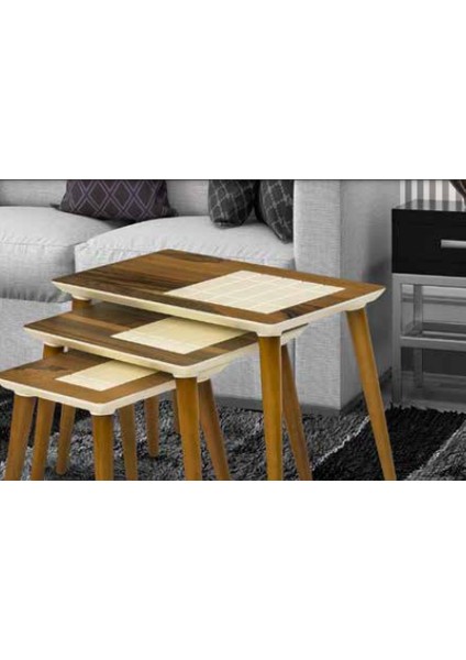 Zigon Osm Kareli Model Parlak Ceviz Krem Renk Boya Kayın Ince Torna Ayak El Yapım