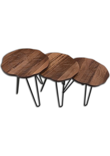 Zigon Osm Papatya Sehpa Parlak Kütük Desen Metal Transmisyon Çelik V Ayak Elyapım