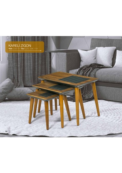 Zigon Osm Kareli Model Parlak Ceviz Gri Renk Natüre Kayın Retro Ayak El Yapım