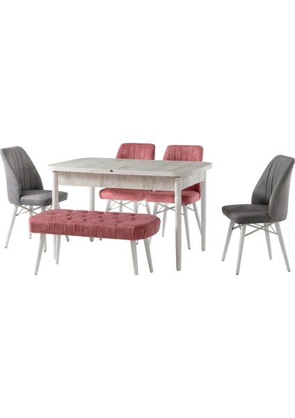 Masa-Sandalye ST COSMOS ALT913 Açıl Motif Pervaz Tabla Kayın RETRO Parlak Beyaz