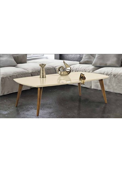Orta Sehpa Osm Oval Kayın Retro Ayak Parlak Krem Ceviz Tabla Kutu Sevk El Yapım