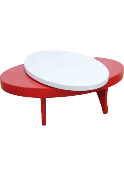 Orta Sehpa Döner Oval Inovatif Tarz Kayın Retro Ayak Mdf Tabla Parlak Beyaz Kırmız