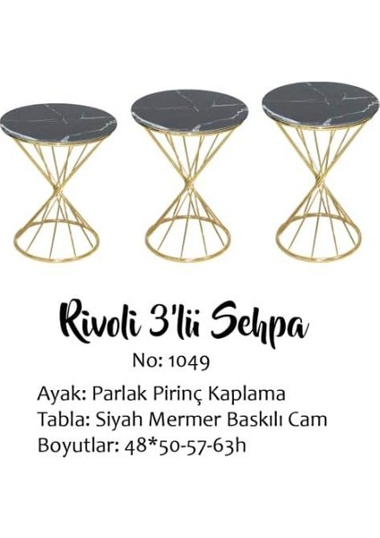 Brc Zigon Rivoli Model Sehpa Düz Siyah Desen Gold Parlak Pirinç Ayak El Yapım