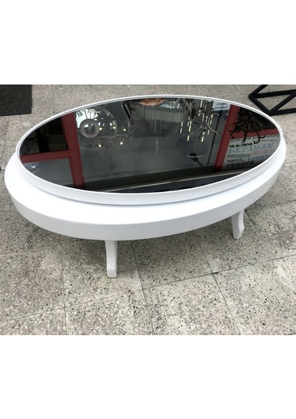 Orta Sehpa Dönerli Oval Rus Tarz Kayın Retro Ayak Mdf Tabla Parlak Beyaz Füme Cam fiyatları