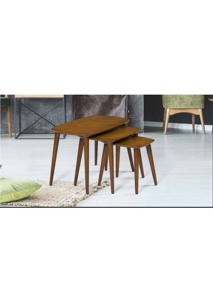 Zigon Osm Oval Model Sehpa Parlak Ceviz Nature Renk Kayın Ince Torna Retro Ayak