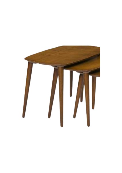 Zigon Osm Oval Model Sehpa Parlak Ceviz Nature Renk Kayın Ince Torna Retro Ayak