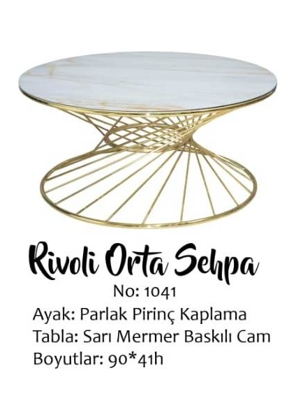 Brc Orta Sehpa Rivoli Beyaz Mermer Temper Cam Gold Renk Kaplama Metal Ayak Elyapım fiyatları