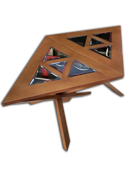 Orta Sehpa-Zigon St Yonca Model Geometrik Ceviz Kayın Retro Mdf Tabla El Yapım
