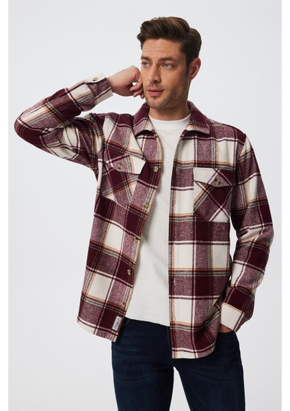 Wılf Erkek Dokuma U.kol Gömlek Bordo-Beyaz Ekose fiyatları
