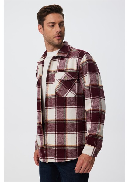 Wılf Erkek Dokuma U.kol Gömlek Bordo-Beyaz Ekose modelleri